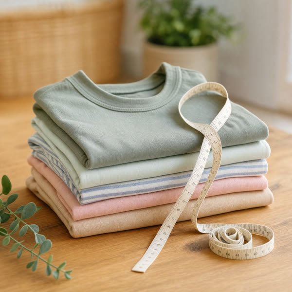 Neatly folded premium kidswear with a tailor's measuring tape at the Atike store in Hunsur